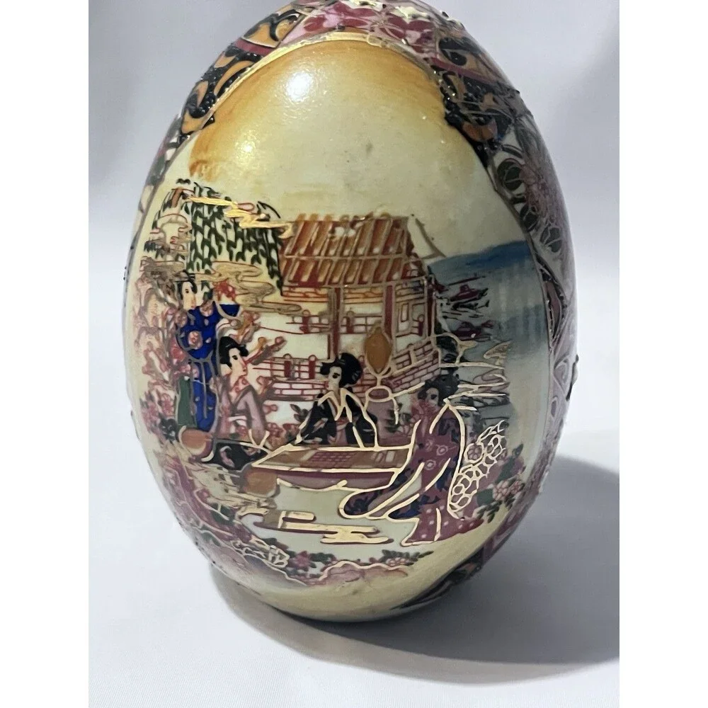 Japanese Handmade Egg-Shaped Vase Hand-Painted Geisha Scene Decorative Art